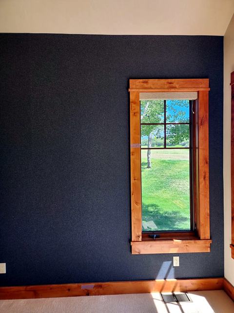 Black accent wall — ranch bedroom: Window detail