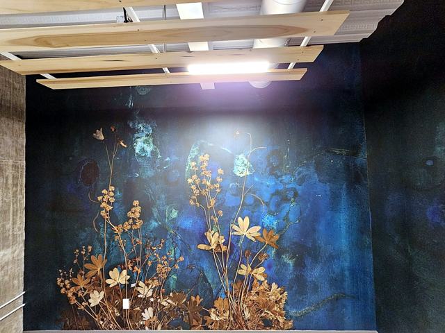 Midnight botanical mural — office: Mural corner detail