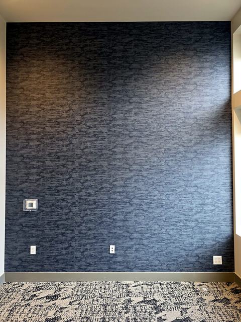 Residence clubhouse — amenity floor: Slate-blue texture, lounge wall