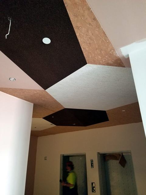 Geometric ceiling panels: Multi-material hexagons