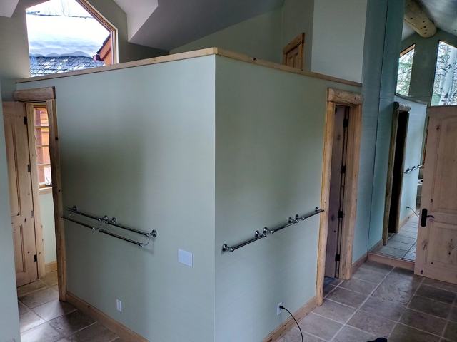 Sage master bath: Vanity partition