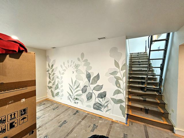 Watercolor botanicals — hillside home: Watercolor leaves up the stairs