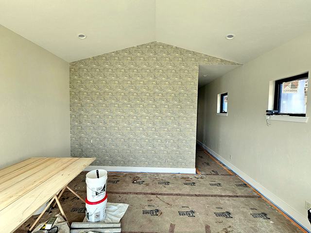 Watercolor botanicals — hillside home: Sage print in the gable bedroom