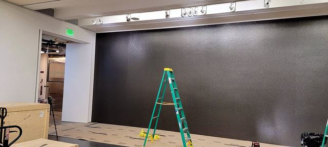 Charcoal shimmer feature wall: Mid-install