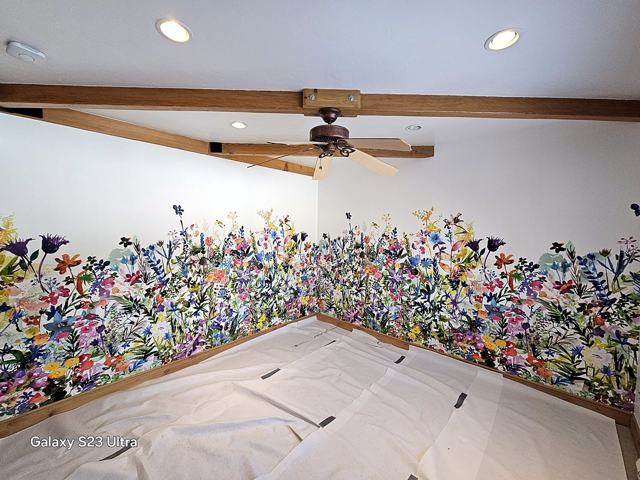 Watercolor wildflower mural — bedroom: Wildflower mural wrapping the room